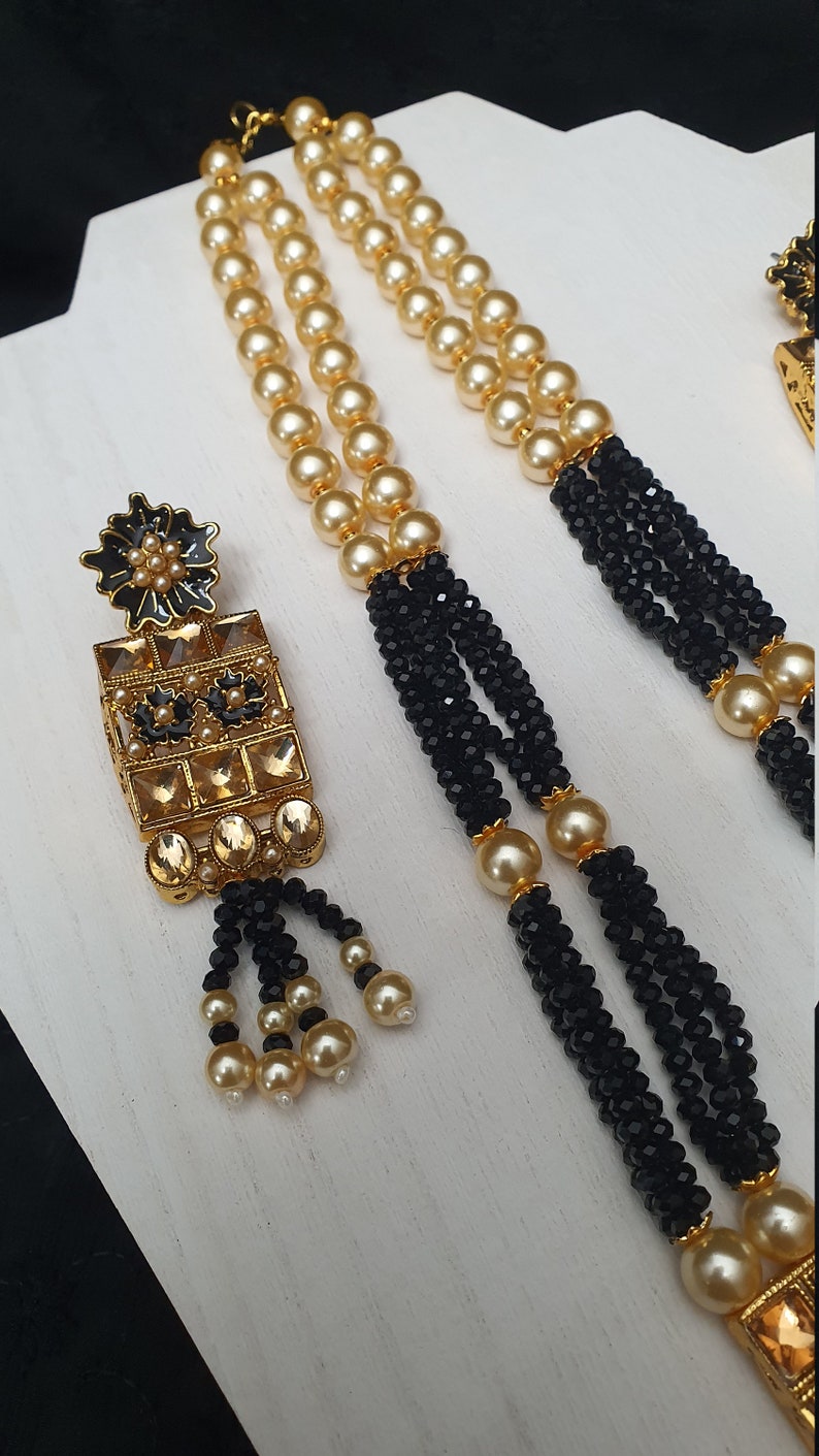 Pakistani Indian Punjabi Faux Polki Black Pearls Gold Maala - Etsy