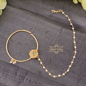 Pakistani Indian Punjabi Gold Green Nath Nose Ring Nathni Dilkash Fashion Jewelry Bollywood