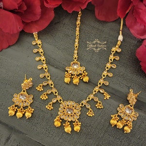 Pakistani Indian Punjabi Polki Gold Necklace Earrings Tikka Set Dilkash Fashion Jewelry Bollywood FREE SHIP