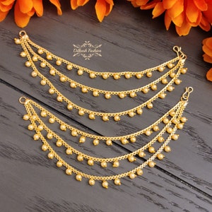 Pakistani Indian Punjabi Gold Pearl Sahare Kaan Chain Ear Chain Dilkash Fashion Jewelry Bollywood Hair Piece Sahara Piece Ear Piece
