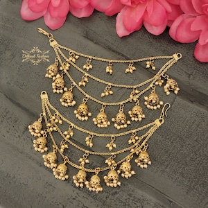 Pakistani Indian Punjabi Gold Pearl Sahare Kaan Chain Ear Chain Bahubali Dilkash Fashion Jewelry Bollywood Kaanchain Ear Chain Hair Piece