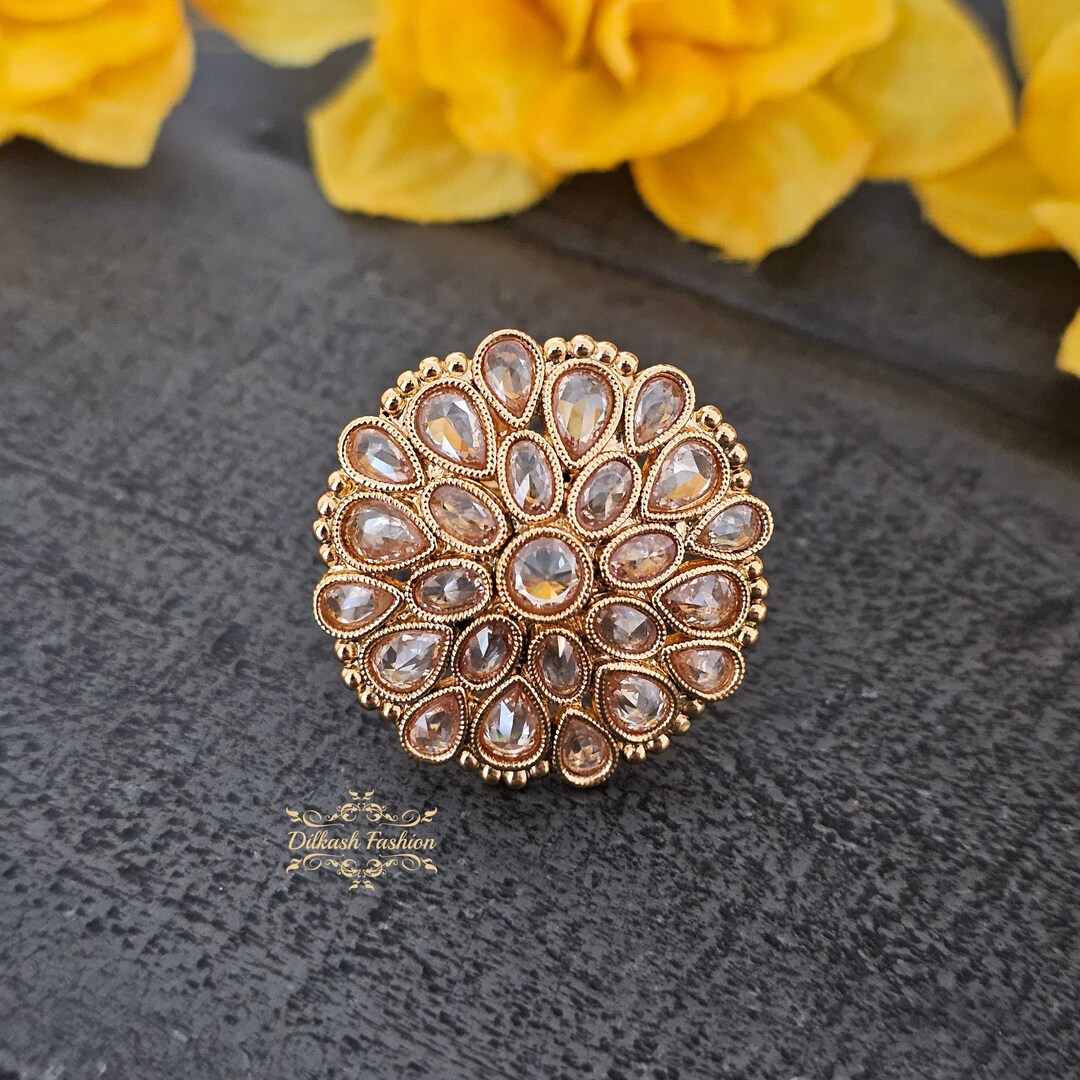 Pakistani Rings Pakistani Indian Punjabi Beautiful Gold Polki Adjustable Ring Dilkash ...