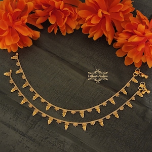 Pakistani Indian Punjabi Gold Polki Anklet Payal Pair Dilkash Fashion Jewelry Bollywood Pazaib Pajaib Foot Jewelry Anklets Ghungroo