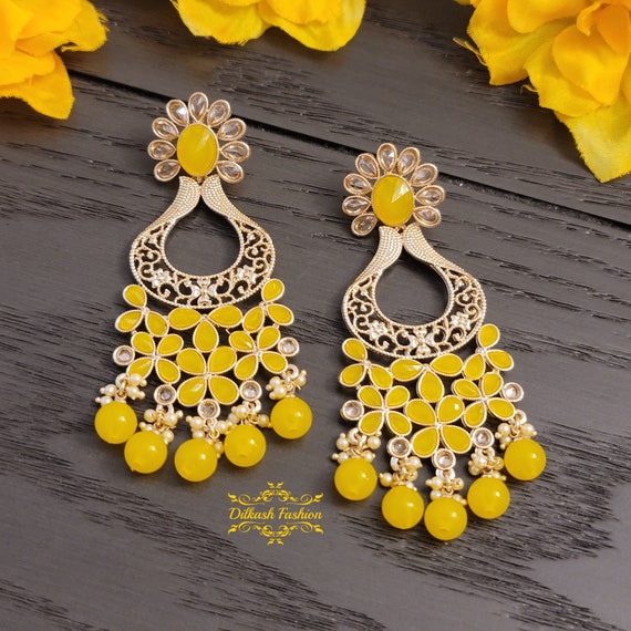Buy online Yellow Brass Jhumka Earring from fashion jewellery for Women by  Aadiyatri for ₹499 at 71% off | 2024 Limeroad.com