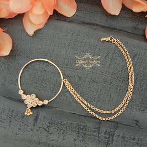Pakistani Indian Punjabi Rose Gold Polki Nath Nose Ring Nathni Dilkash Fashion Jewelry Bollywood Nose Jewelry Nose Jewels Nathna Nose Hoop