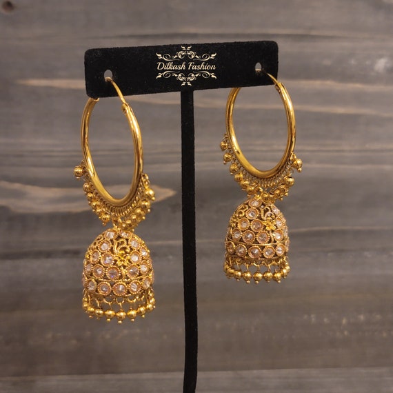 Gold Finished Ruby AD Bali Earrings By PTJ – Punjabi Traditional Jewellery