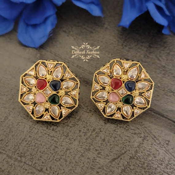 Kundan cheap meena earrings