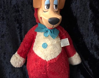 Vintage 50s Knickerbocker Huckleberry Hound Rubber Face Red Plush Toy  17" Collectable Dog