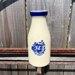 Designer Small Milk Bottle With Blue Bubbles Pattern,handmade Water or Milk  Storage,ceramic Vase,unique Kitchen Gift,reusable Ceramic Bottle 