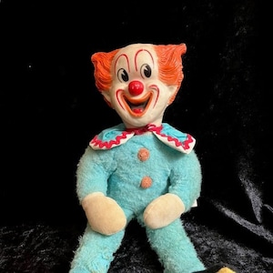 Vintage 60s Bozo the Clown Knickerbocker Rubber Face Blue Plush