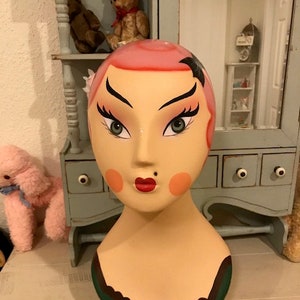 Mannequin Head Hat and Wig Stand Hand Painted Vintage Style Retro Spider  Woman Girl Garden Insect Arachnid Arachnophobia 