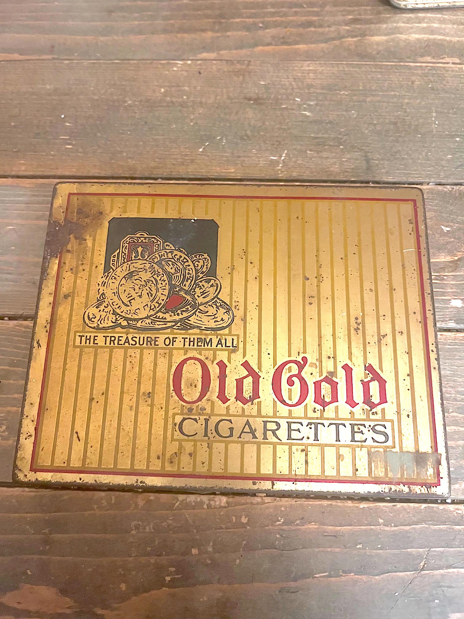 old gold cigarettes tin Vintage 50s Old Gold Cigarette Tin Box Gold and Red Metal Case Country  Farmhouse Rustic Display Look