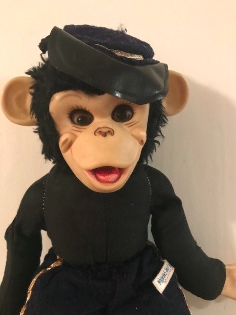 Vintage 50s Rushton Star Creation Military Soldier Monkey Mr Bim Zippy Monkey Chimpanzee Rubber Face and Hands Plush Animal 16" VERY RARE! image 4