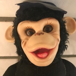 Vintage 50s Rushton Star Creation Military Soldier Monkey Mr Bim Zippy Monkey Chimpanzee Rubber Face and Hands Plush Animal 16" VERY RARE! image 2