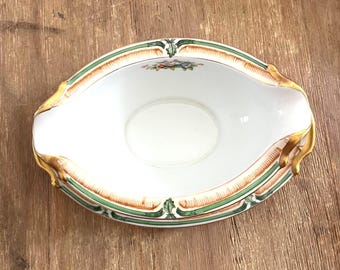 Vintage 30s Gravy Boat Noritake Alicia Pattern China Serving Piece Green and Pink Floral with Gold Accent Beautiful Japan EXCELLENT