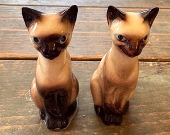 Vintage 50s Siamese Cat Figurines Hagen Renaker Small Porcelain Little Kitten Figurines Pair of 2 Standing MCM Collectable Kitty Statues