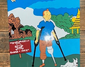 Placa de laca para colgar en la pared, arte decorativo, cómic de aventuras francés Les Aventure De Tintin, Tintín en Camboya