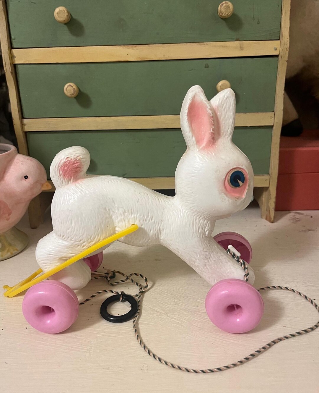 Vintage 60s White Bunny Rabbit Plastic Empire Blow Mold With Wheels ...
