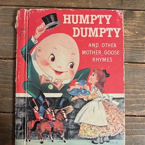 Vintage 50s Humpty Dumpty and Other Mother Goose Rhymes Book Small Red Book Hardcover Children&#39;s Book Decoration or Display