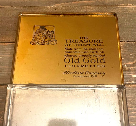 Vintage 50s Old Gold Cigarette Tin Box Gold and Red Metal Case Country  Farmhouse Rustic Display Look