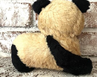Vintage 60s Small Panda Bear Pure Wool Plush Stuffed Animal Black