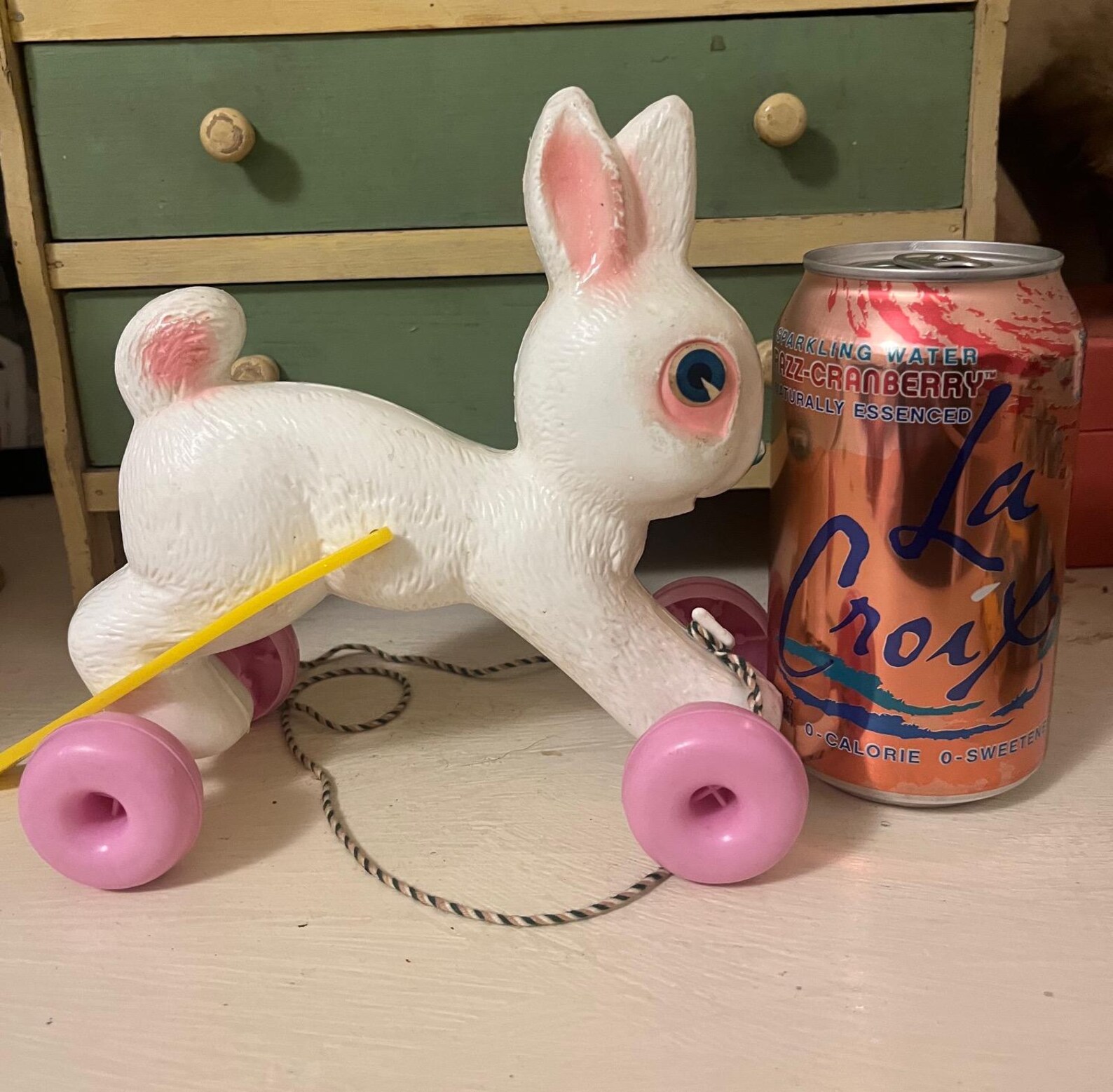 Vintage 60s White Bunny Rabbit Plastic Empire Blow Mold With Wheels ...