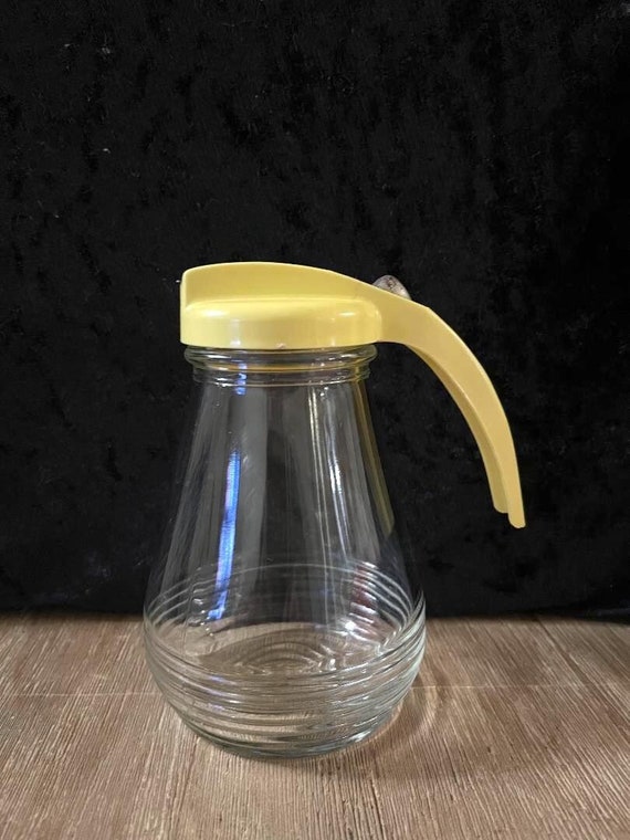 Vintage Glass Syrup Dispenser Container With Yellow Plastic Etsy