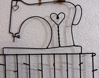 Vintage 60s Metal Thread Holder Shaped Like Sewing Machine with Hearts Spool Holder Notion