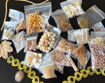 Lote de cuentas en colores amarillo y ámbar, de vidrio, piedras preciosas, vintage y... Incluye cuentas de jade miel amarillo para la fabricación de joyas.