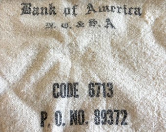 Vintage Canvas Bank of America Canvas Bag B of A Deposit Bag Rustic Primitive Sack