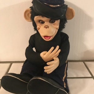 Vintage 50s Rushton Star Creation Military Soldier Monkey Mr Bim Zippy Monkey Chimpanzee Rubber Face and Hands Plush Animal 16" VERY RARE! image 3