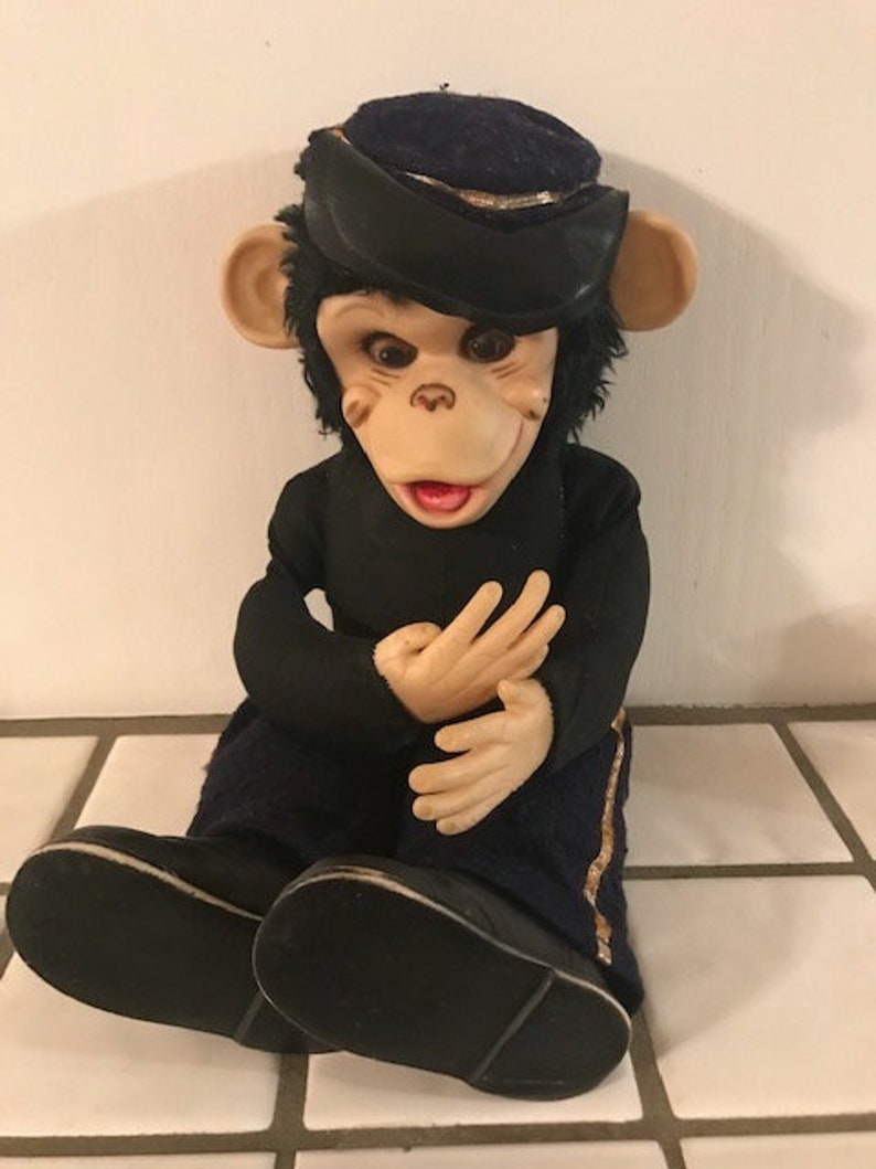 Vintage 50s Rushton Star Creation Military Soldier Monkey Mr Bim Zippy Monkey Chimpanzee Rubber Face and Hands Plush Animal 16" VERY RARE! image 3