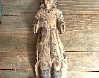 Estatua vintage de madera tallada a mano de Santos Flatback para colgar en la pared, estatua religiosa católica de santo para colgar en la pared, rústica primitiva #5