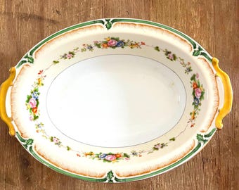Vintage 30s Serving Dish Noritake Alicia Pattern China Serving Bowl Green and Pink Floral with Gold Accent Beautiful Japan EXCELLENT