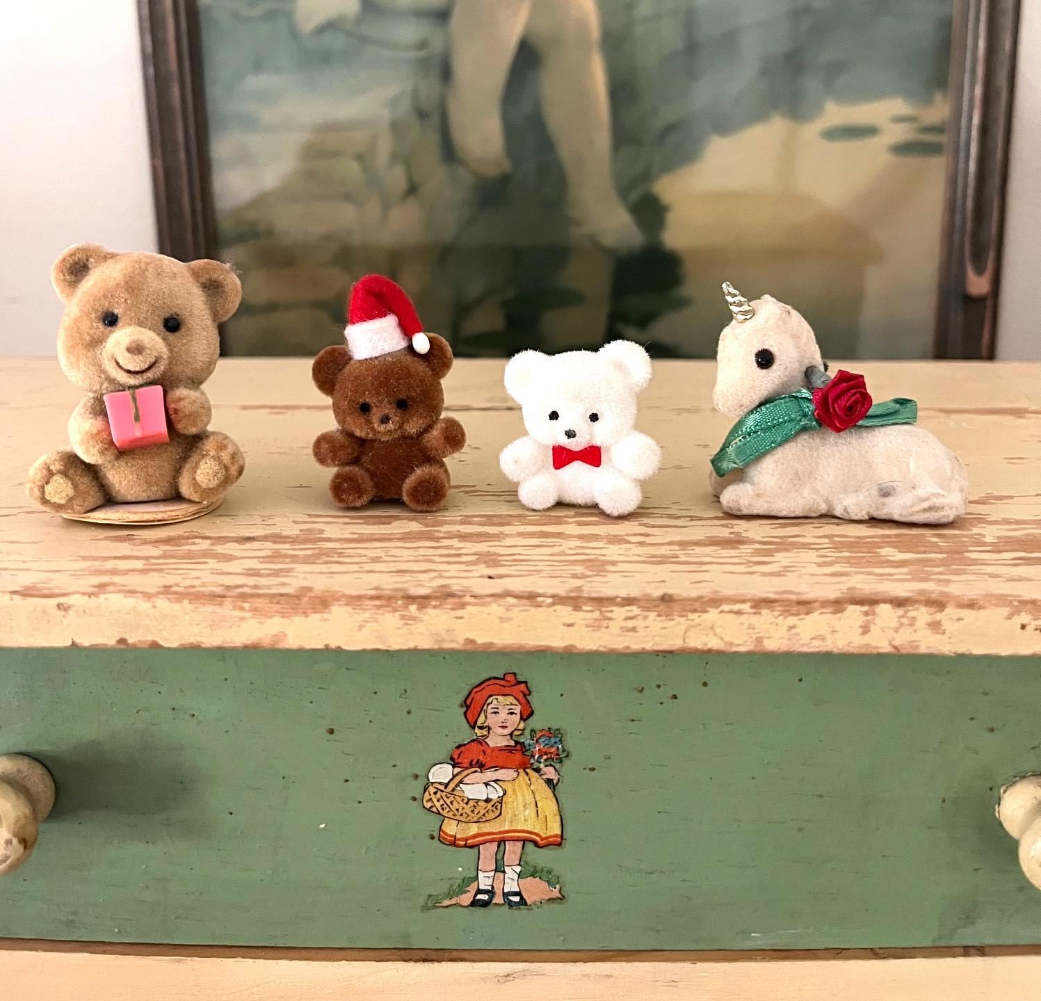 Christmas Flocked Teddy Bears Vintage Christmas Ornaments Flocked