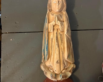 Estatua vintage de madera tallada a mano de Santos Flatback para colgar en la pared, religiosa católica, Virgen Guadalupe, rústica primitiva #10