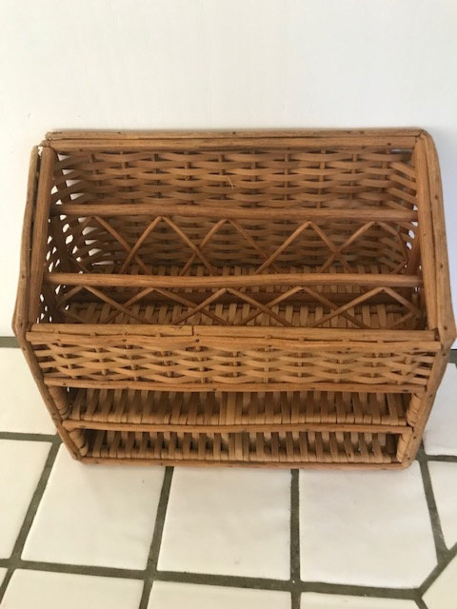 Vintage 70s Wicker BOHO Organizer Rattan 2 Shelves 3 Divided Etsy