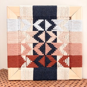 Terra Cotta, Blush, Navy Hand Woven Wall Hanging Macraweave, Macrame Wall Decor, Fiber Art Geometric Wall Art, Gift for home