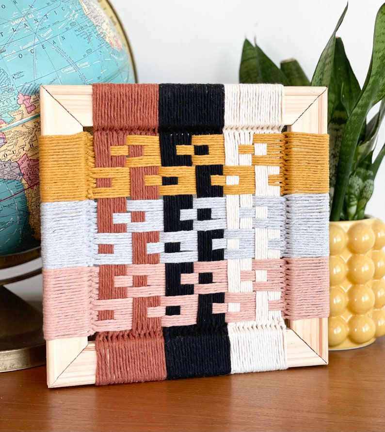 Mustard Yellow, Blush, Gray, Terra Cotta Hand Woven Wall Hanging Macraweave, Macrame Wall Decor, Fiber Art Geometric Wall Art, Gift for home image 4