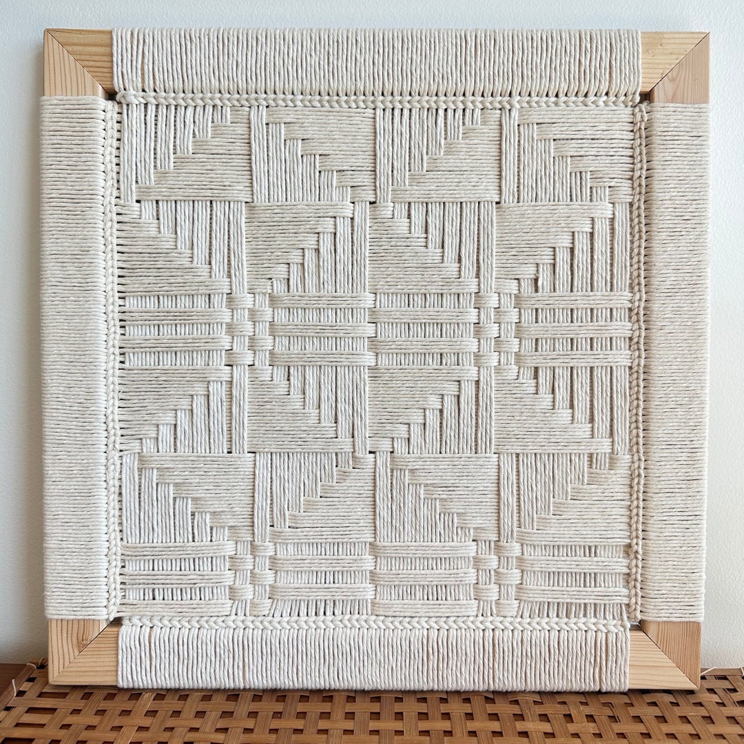Hand Woven Geometric Wall Hanging: Neutral Fiber Art, 16