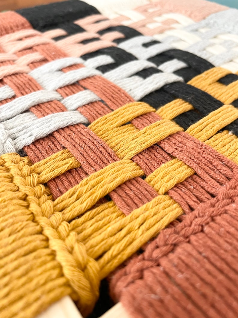 Mustard Yellow, Blush, Gray, Terra Cotta Hand Woven Wall Hanging Macraweave, Macrame Wall Decor, Fiber Art Geometric Wall Art, Gift for home image 5