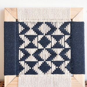 Navy Blue Hand Woven Wall Hanging, Macrame Wall Decor, Macraweave Fiber Art Wall Hanging, Geometric Wall Art, Gift for new house