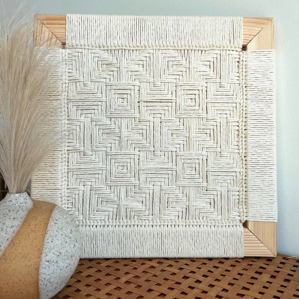 Hand Woven Geometric Wall Hanging: Neutral Fiber Art Decor
