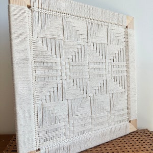 Hand Woven Geometric Wall Hanging: Neutral Fiber Art, 16