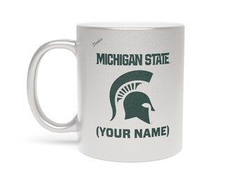 Michigan State Spartans PERSONALIZED NAME (Choose Your Name) Metallic Mug (Silver)