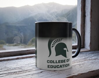 Color Changing! Michigan State Spartans EDUCATION ThermoH Morphin Ceramic Coffee Mug - Heat Sensitive - Fan Cup