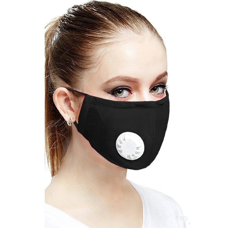 BOGO Black Cotton Face Mask With Vent Valve Etsy
