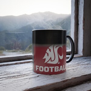 Color Changing! Washington State Cougars FOOTBALL ThermoH Morphin Ceramic Coffee Mug - Heat Sensitive - Fan Cup