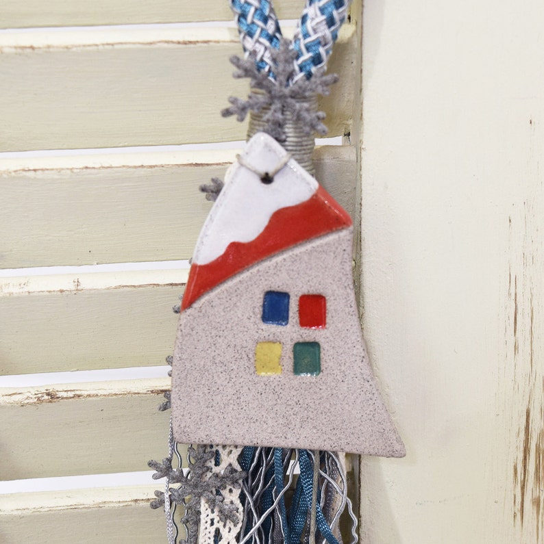 CERAMIC HOUSE hanging ORNAMENT Good Luck Charm Housewarming gift Christmas Decoration