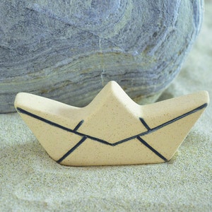Artistic Handmade Ceramic origami boat, Nautical decoration, Seaside decor
